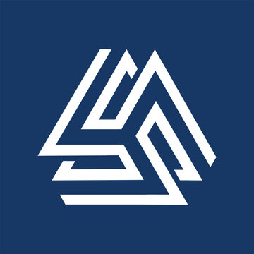 this is a logo design of a geometrical triangle shape of three segments connected together