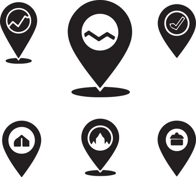Collection of location icons with various symbols