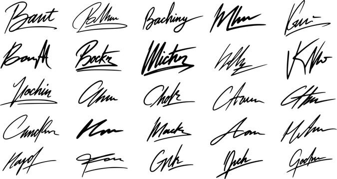 A diverse collection of artistic handwritten signatures and personalized autographs, ideal for identity, legal documents, or graphic design elements.