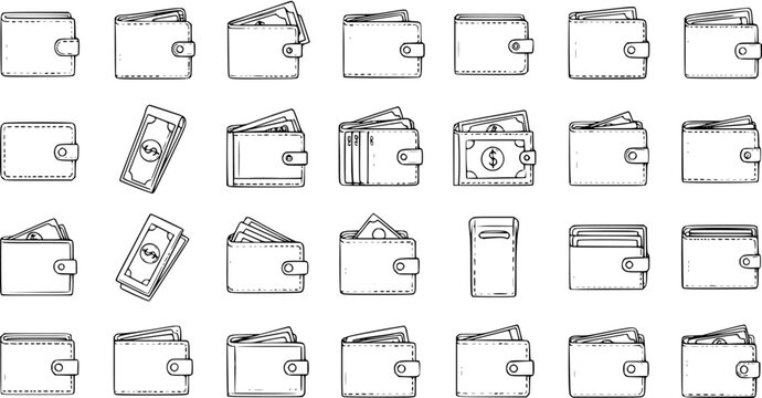 Wallets Collection: Various Designs of Empty and Full Purses, Vector Illustration