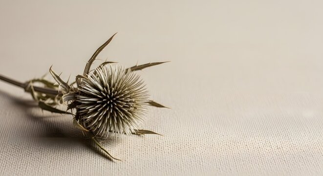 A rustic aesthetic still life of thistle, flower, stem, leaves, and texture in a serene environment from a close-up viewpoint like fgf (199).jpg
