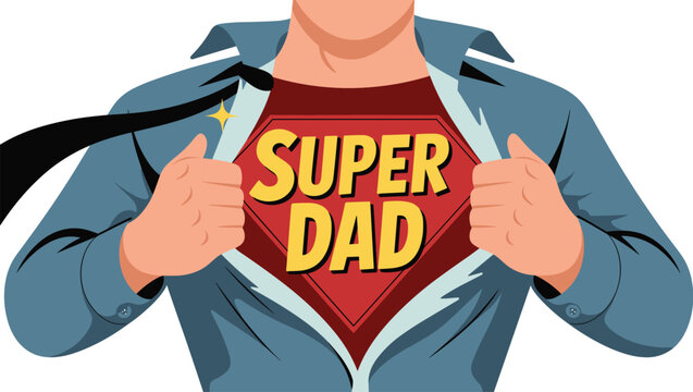 Super Dad Hero Concept Vector Illustration - Father Opening Shirt to Reveal Superhero Shield for Father's Day