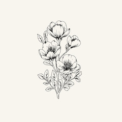 Obraz premium Vintage Floral Bouquet Engraving Illustration