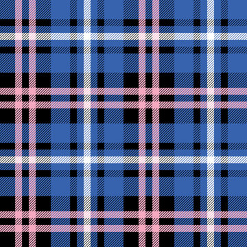 Classic blue plaid pattern with pink and white accents