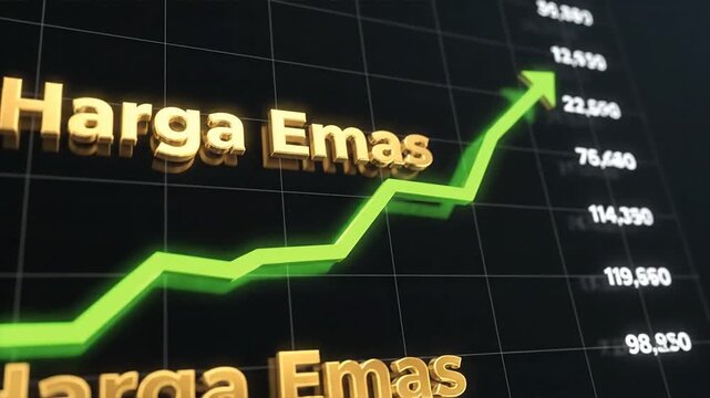 Gold Price Chart Showing Upward Trend with Harga Emas Text, Financial Market Growth.