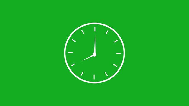 White sketch clock icon with reverse moving hands and subtle wiggle motion on green screen background, ideal for rewind, time reversal, and chroma key video overlays.