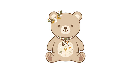 Fototapeta premium Cute Cartoon Teddy Bear with Flower.