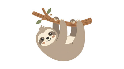 Fototapeta premium Cartoon Sloth Hanging on Branch 1.