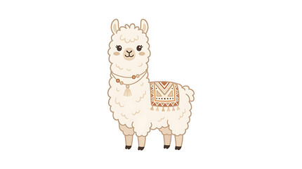 Fototapeta premium White Alpaca with Saddle Standing Alone.