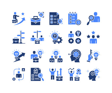 Career Strategy Icon Collection,  featuring Career goal, Target, Goal, Planning, Prospect, Career option, Career choise, Knowledge, Skills, Experience, Innovation, Creative, Brainstorming, Initiat.