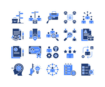 Career Transition Icon Collection,  featuring Career option, Career choise, Job search, Job oppurtunities, Outsourcing, Contract, Company, Recruitment, Hiring, CV, Resume, Qualification, Skills, E.