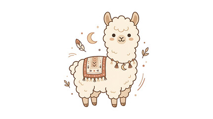 Fototapeta premium Cute Cartoon Alpaca with Saddle Illustration.