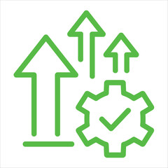Obraz premium Green outline icons of upward arrows and a gear with a checkmark for progress and efficiency growth development