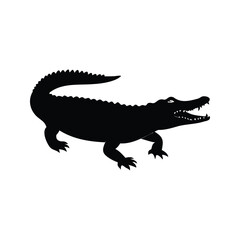 Obraz premium Black and white alligator silhouette vector illustration open mouth and sharp teeth, crocodile silhouette vector illustration