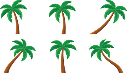 Six palm trees with curved trunks and green leaves arranged in a grid pattern