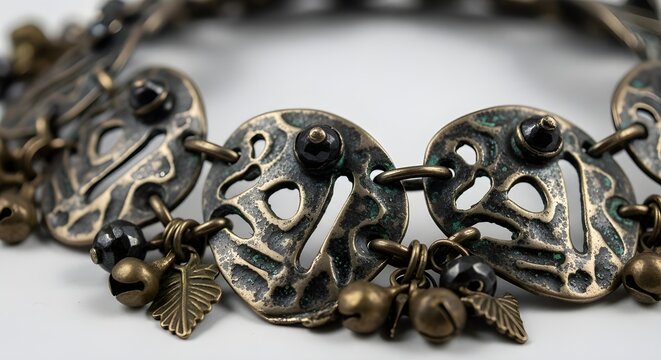 Intricate antique dragonfly and floral motif bracelet with tarnished silver finish