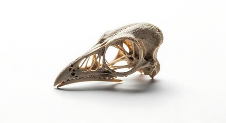 Fototapeta premium Golden hummingbird skull 3D sculpture isolated on white minimalist art decor