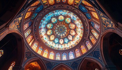 Obraz premium Stunning Stained Glass Dome - A Symphony of Light and Color.