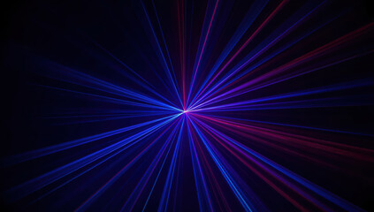 Radiant blue and magenta light rays converging to bright focal point, dynamic abstract glow