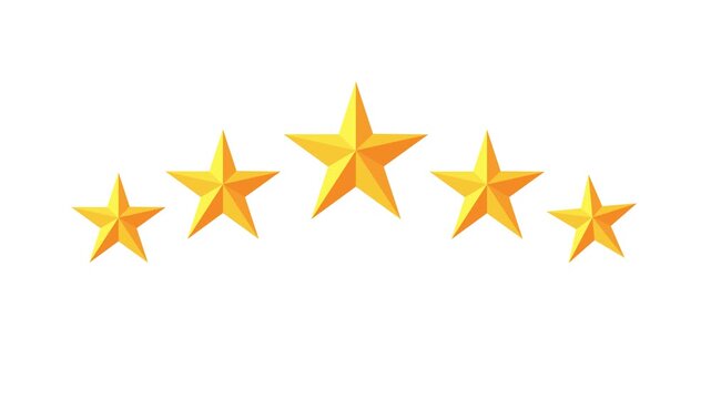 Five star rating icon animation with transparent white background, customer satisfaction review survey and give feedback rating stars icon animation in 4k.