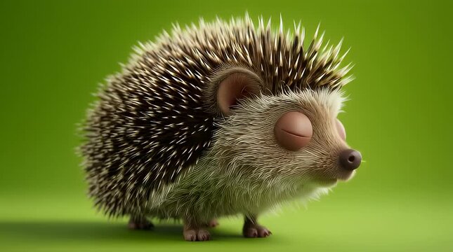 Adorable 3D Hedgehog Character on Green Background