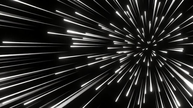 Speed of Light Abstraction: Dynamic streaks of light burst forth from a central point against the vast expanse of the cosmos, symbolizing speed and boundless potential.