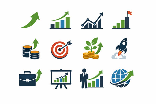 Increase and Decrease icon set. Business growth and fall graph symbol, Collection of Data, Chart, and Trend  Ans more Icons Vector design