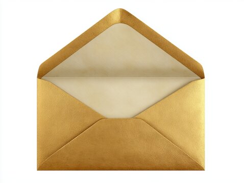 Open gold metallic envelope showing the empty interior on a white background