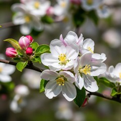 Obraz premium Delicate Apple Blossoms in Springtime - A Floral Close-Up.