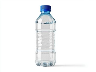 Fototapeta premium Clear plastic water bottle with blue cap and natural clean liquid