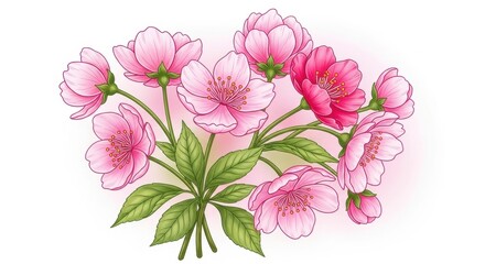 Fototapeta premium Delicate Pink Blossom Bouquet - A Floral Watercolor Illustration.