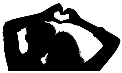 Romantic Couple Silhouette Forming Heart Shape with Fingers, Love Gesture for Valentine&rsquo;s Day