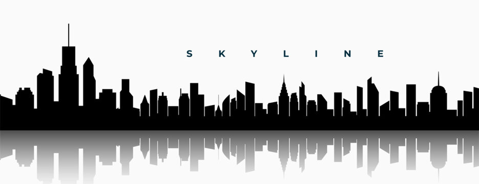 panoramic view skyline cityscape building with reflection effect