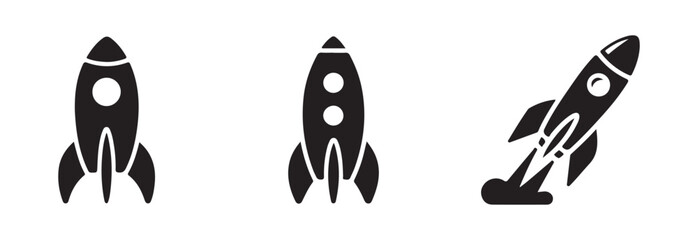 Collection of flat design vector icons representing futuristic spacecraft in various static poses © MST