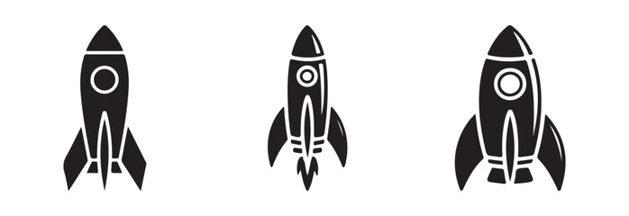 Group of three iconic spaceship shapes in solid black solid fill perfect for space exploration theme graphics © MST