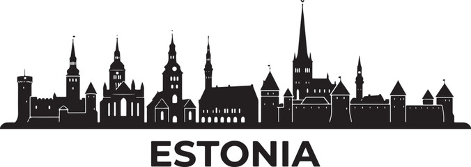 Obraz premium Black silhouette of Estonia city skyline with towers and spires