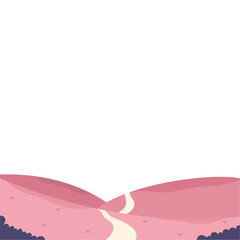 Serene pink landscape with winding path and hearts