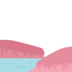 Serene lake between pink mountains landscape