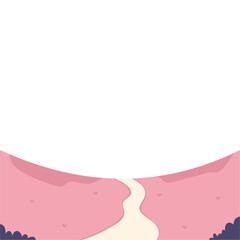 Sweet pathway through pink hills with hearts