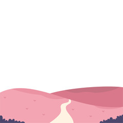 Serene pink landscape with winding path and heart details