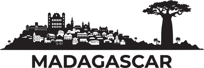Obraz premium Vibrant Madagascar cityscape with historic buildings and tree