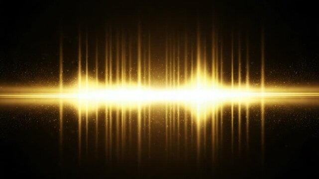 Sonic Symphony: A captivating visual representation of sound waves, bathed in radiant gold, pulsating with energy against a dark backdrop. 