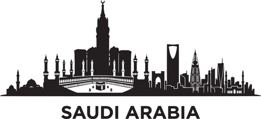 Fototapeta premium Saudi Arabia skyline with mosques and skyscrapers silhouette