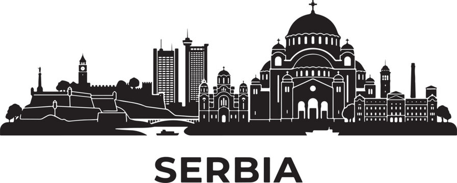 Serbia cityscape with historic buildings and modern skyline