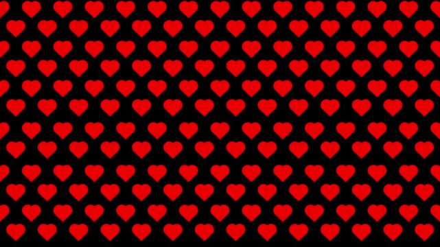 A repeating pattern of vibrant red hearts on a solid black background