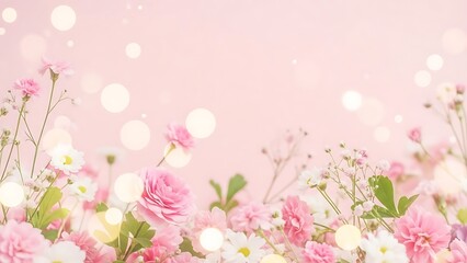Happy mother's day wishes with beautiful pink flowers and greenery decorations