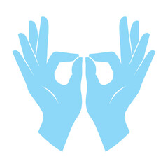 Blue Medical Gloves OK Hand Gesture.