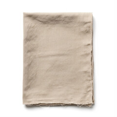 Obraz premium Scratched beige napkin with frayed edges isolated on a white background, showcasing detailed texture and soft fabric folds