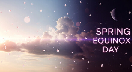 Fototapeta premium Spring Equinox Day celebration with cherry blossoms and moon