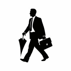 Businessman Walking with Briefcase and Newspaper.